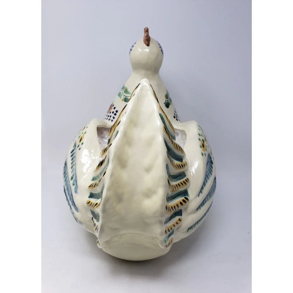 The Picket Fence Large Hand Painted Colorful Chicken Planter Mexico Terra Cotta